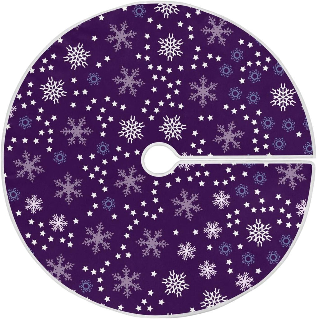 Christmas Purple Snowflakes Tree Skirt, Seasonal Tree Mat Holiday Party Supplies Ornaments Indoor Outdoor Decorations for Tabletop Trees 35.4 Inches