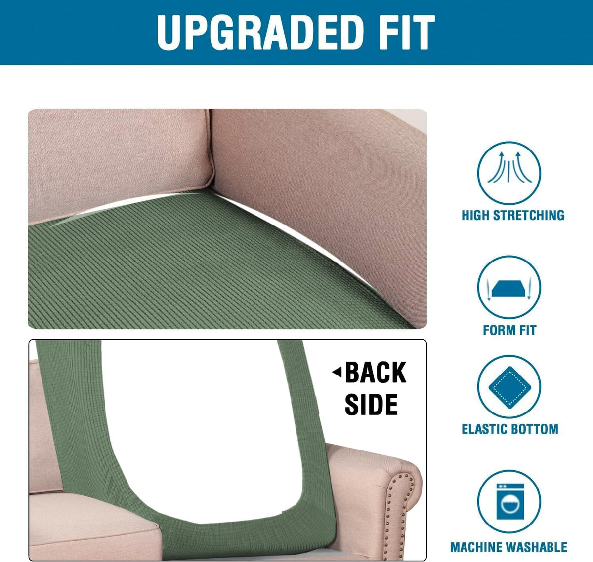 H.VERSAILTEX Super Stretch Individual Chaise Cover Sectional Couch Covers for L Shaped Sofa Both Left/Right Featuring Thick Jacquard Textured Twill Fabric (1 Piece Chaise Cover, Loden Frost)