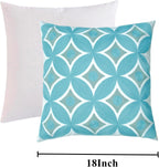 Embroidered Decorative Throw Pillow Cover, 18"x18" Set of 2, Farmhouse Pillowcase Blue Knit Pattern Cotton Canvas Cushion Case Square Floral Pillow Case for Sofa Couch Bed Living Room