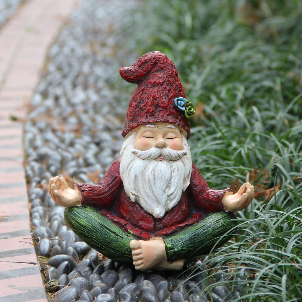 Garden Yoga Gnome Statue, Outdoor Gnomes Figurine with Solar Lights, Knome in Yoga Pose for Garden Decor, Elf Sculptures and Statues for Patio Lawn Yard