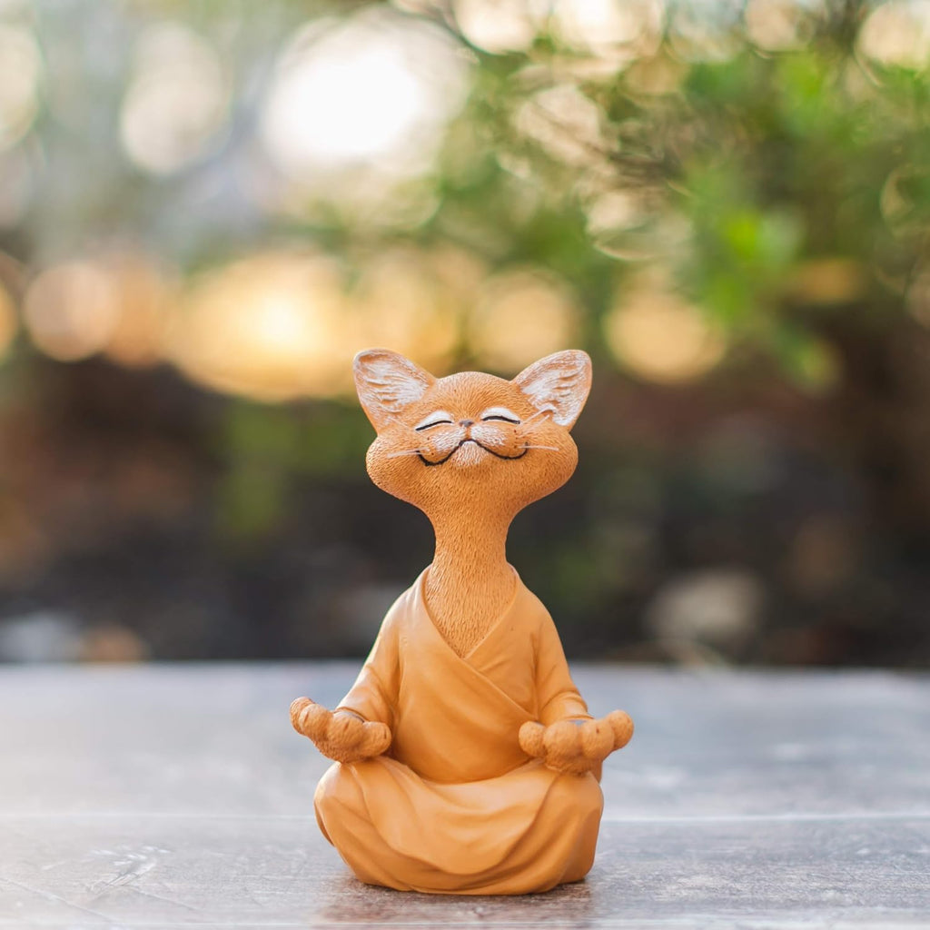 JFSM INC. 5" Whimsical Happy Cat Buddha Figurine – Zen-Inspired Resin Cat Statue – Meditating Animal Sculpture for Mindful Home or Office Decor – Peaceful Gift for Cat Lovers and Yoga Fans
