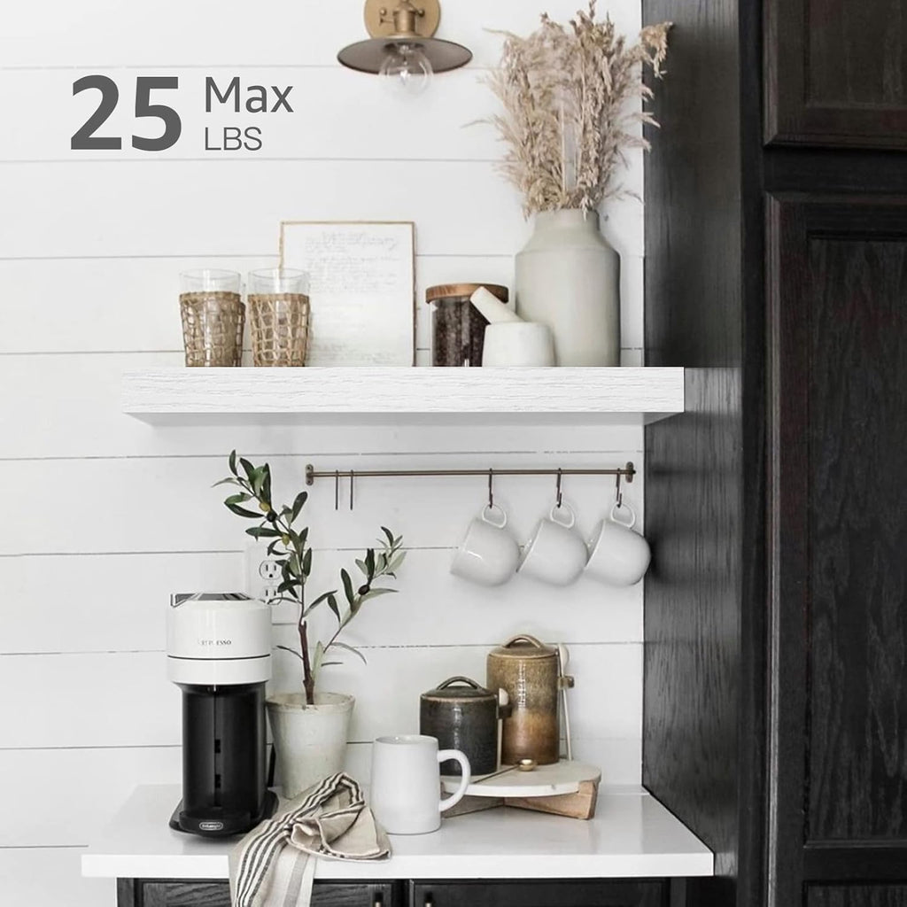 QEEIG Floating Shelves for Wall Bathroom Shelf Bedroom Kitchen Living Room Farmhouse Small Book Shelf 16 inch Set of 2, White (015-W2)