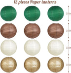 Paper Lanterns Green Brown Gold Round Hanging Chinese Lanterns for Birthday Party Gender Neutral Woodland Baby Shower Decorations Pack of 12