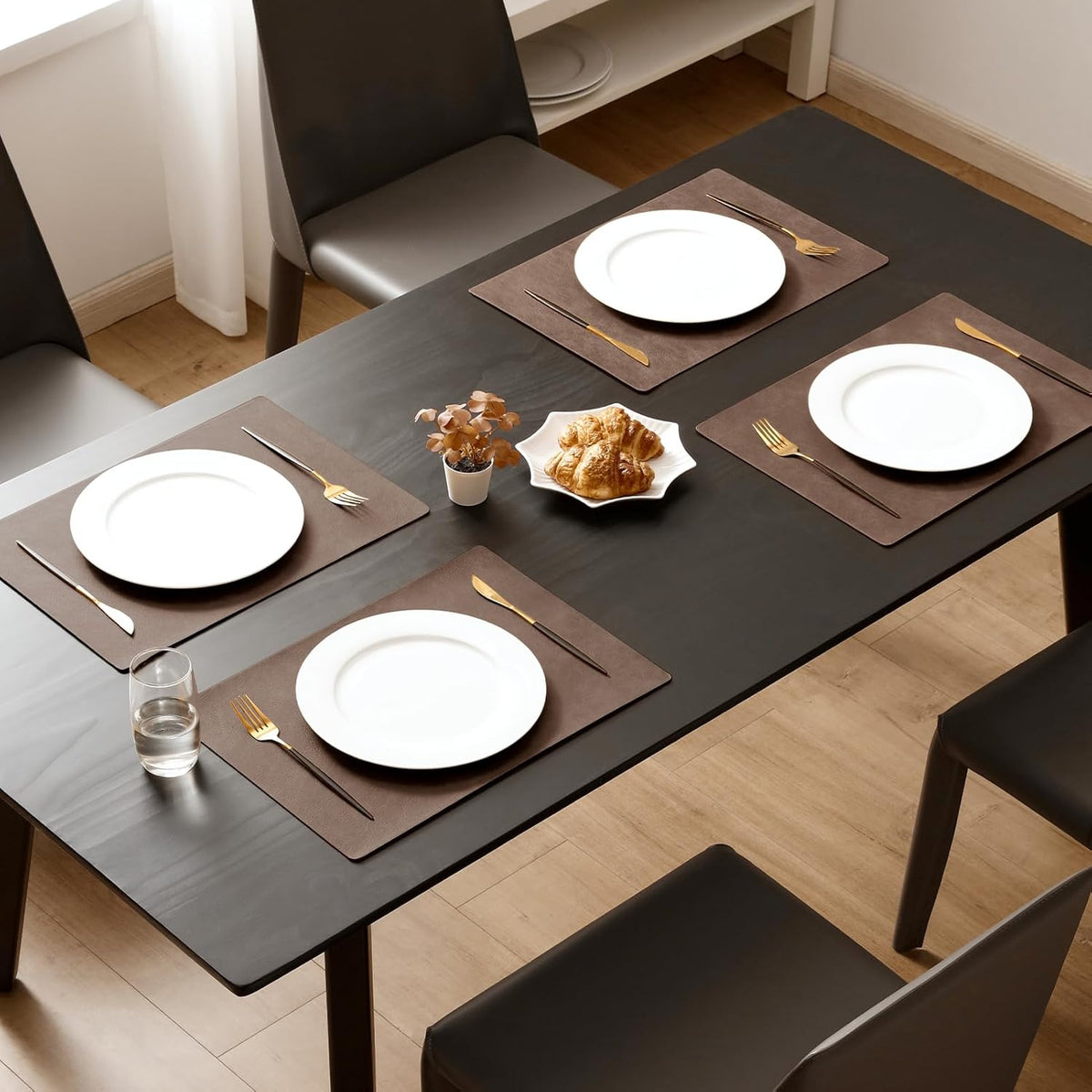 MOSAYT Vinyl Placemats Set of 4-12 X 17 Inch - Faux Leather 100% Waterproof Oil-Proof Wipeable PU Place Mats, Heat Resistant Reversible Table Mats for Kitchen, Dining, Outdoor (Brown)
