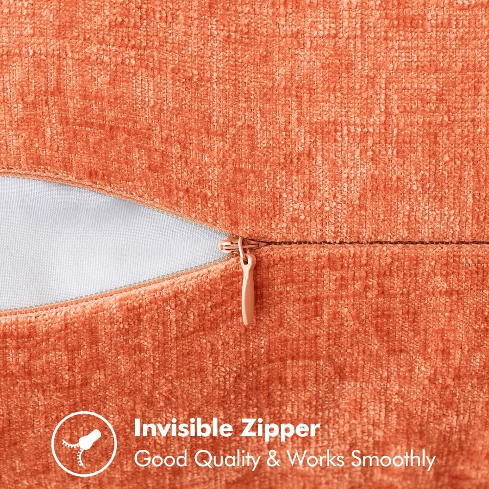 MIULEE Pack of 2 Couch Throw Pillow Covers 18x18 Inch Coral Red Farmhouse Decorative Pillow Covers with Stitched Edge Soft Chenille Solid Dyed Pillow Covers for Sofa Bed Living Room