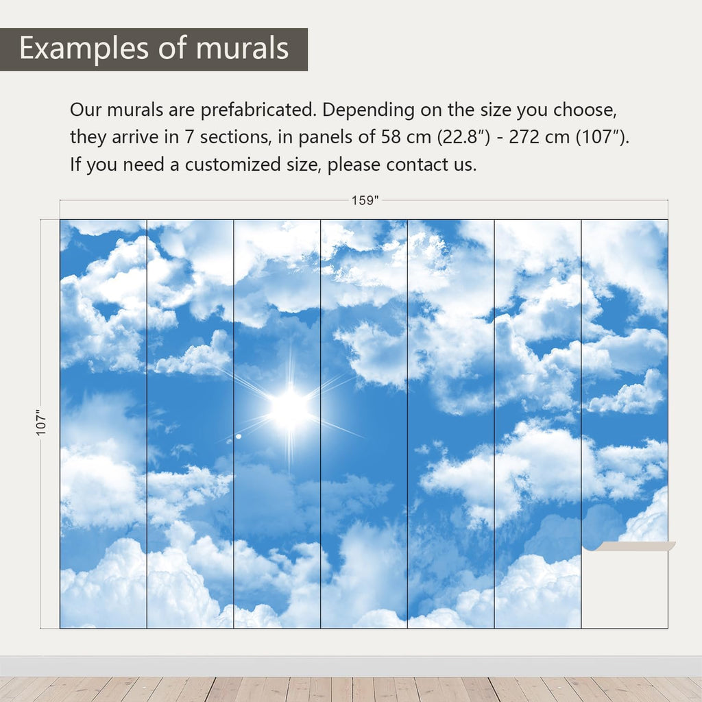 AFZEVEB-Ceiling Mural Blue Sky White Clouds Wallpaper for Living Room 159"x107"(Not Peel and Stick)