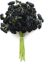 Floroom Ranunculus Artificial Flowers 18 Pcs Black Faux Silk Mini Ranunculus Bulk Fake Wedding Filler Flowers for DIY Bouquets, Centerpieces, Bridal Shower Decorations & Arrangements