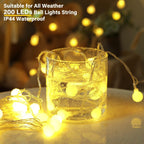 Minetom Mini Globe String Lights, 66 Ft. 200 LED Fairy String Lights Plug in, 8 Modes with Remote, Decor for Indoor Outdoor Party Wedding Christmas Tree Garden, Warm White