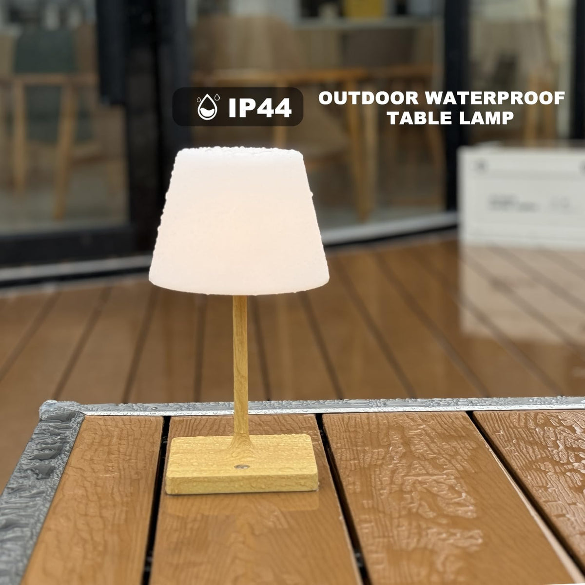 Cordless Table lamp, Outdoor Battery Operated Rechargeable Desk lamp,Waterproof Shower Lamp,4000mAh LED 3 Colors Dimmable Touch Lamps for Camping Patio Courtyard Bedroom-Wood