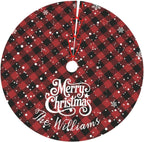 Custom Plaid Christmas Tree Skirt with Name, Personalized Holiday Xmas Tree Decor Gifts for Party Family Home, 30" - 48"