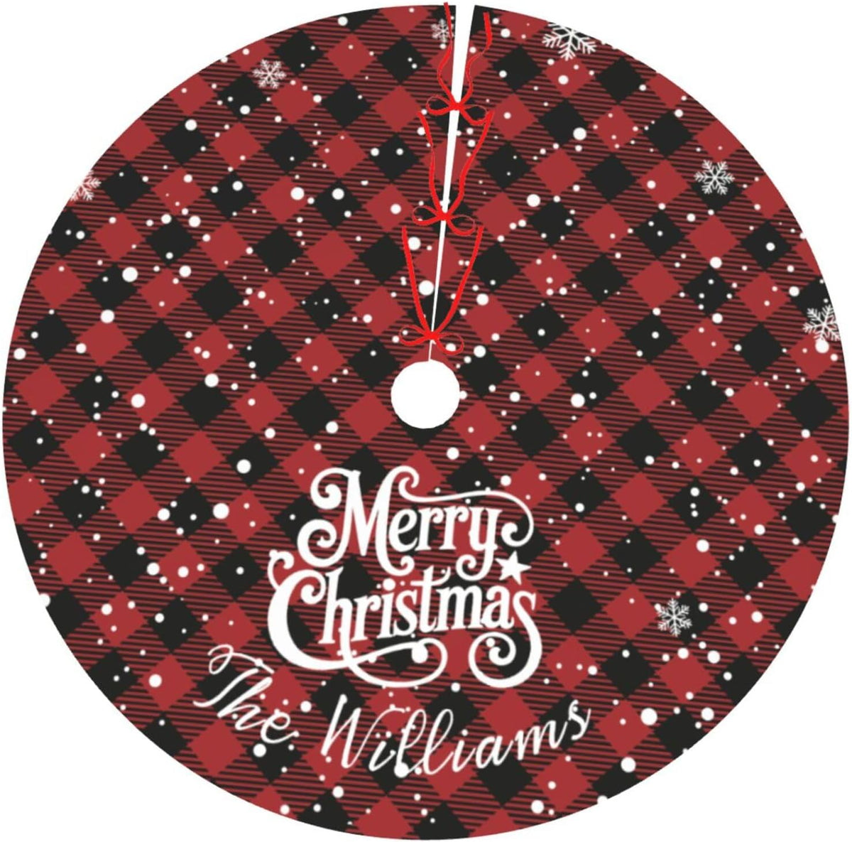 Custom Plaid Christmas Tree Skirt with Name, Personalized Holiday Xmas Tree Decor Gifts for Party Family Home, 30" - 48"