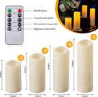Waterproof Flickering Flameless Candles, Set of 12 Battery Operated Candles (D2.2'' x H4''5''6''7"), Outdoor Indoor Candles with 10-Key Timer Remote, Long Lasting