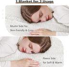 EMME White Throw Blanket Muslin and Fleece Blanket for Women Reversible - 50"*60" Soft & Cozy Warm Lightweight Small Blankets for Couch Bed Picnic Travel Bed
