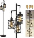 Oneach 70" Industrial Floor Lamp, Stepless Dimmable Standing Lamp with 3 Bulbs, Farmhouse Corner Standing Tree Lamp for Living Room, Tall Lamps for Bedroom, Office, Study Room, Dining Room, Black