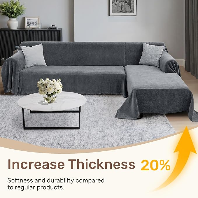 2 Pieces Sectional Couch Covers L Shaped Cover XL Dark Gray | Thick Washable - Image 3