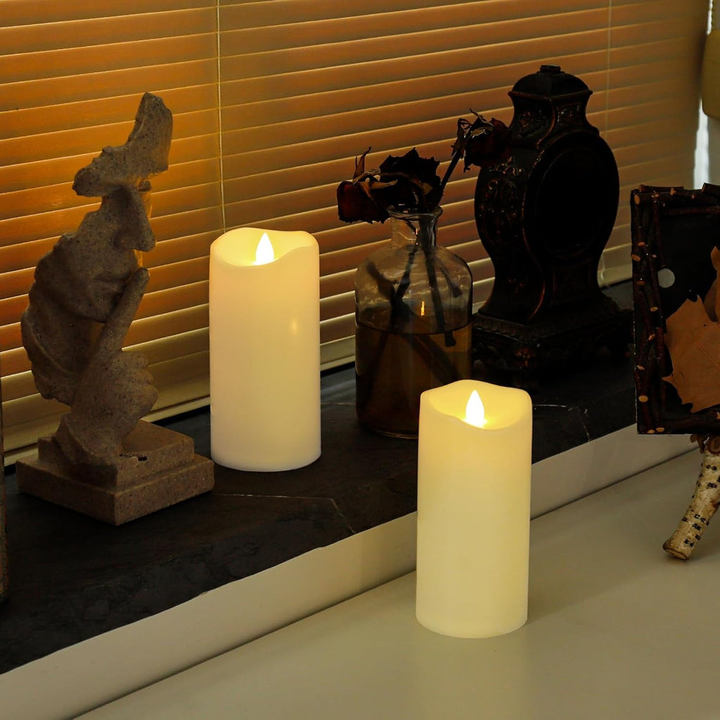 Aignis Indoor Flameless LED Candles Battery Operated with Remote Timer and Wax-Like Shell for Home/Wedding/Holiday Decor, Set of 2(D 2.95" x H 6")