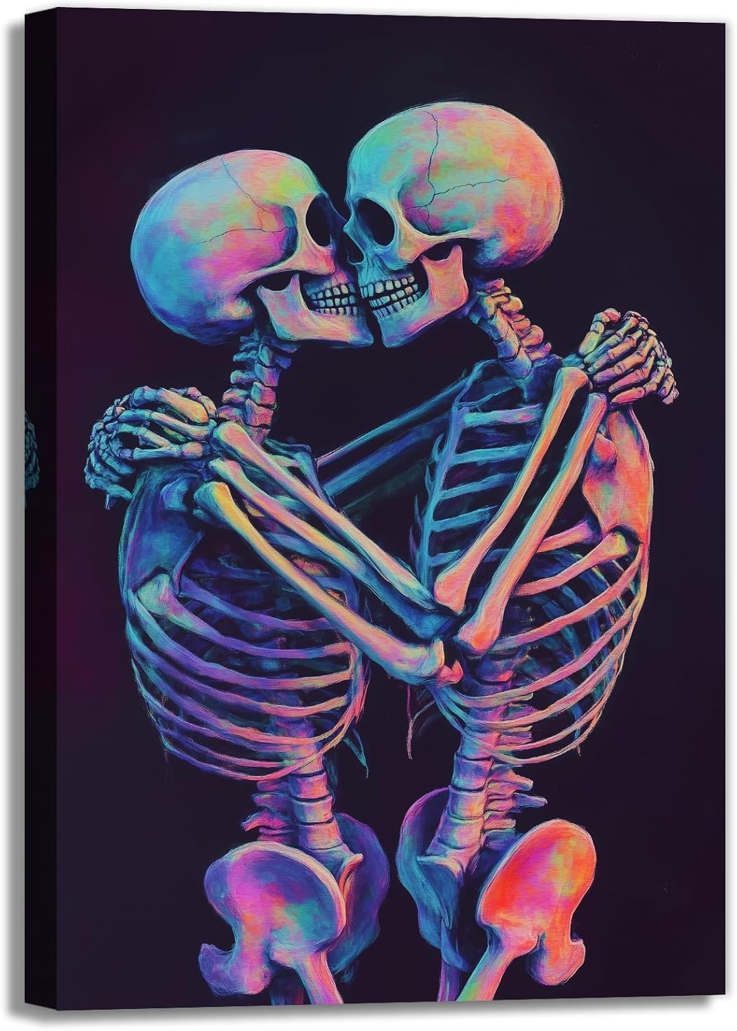Skeleton Wall Art Kissing Skull Art Poster Skeleton Lover Picture Print On Canvas Abstract Horrible Theme Painting Framed Artwork Living Room Decor(Artwork-3,16"x24")