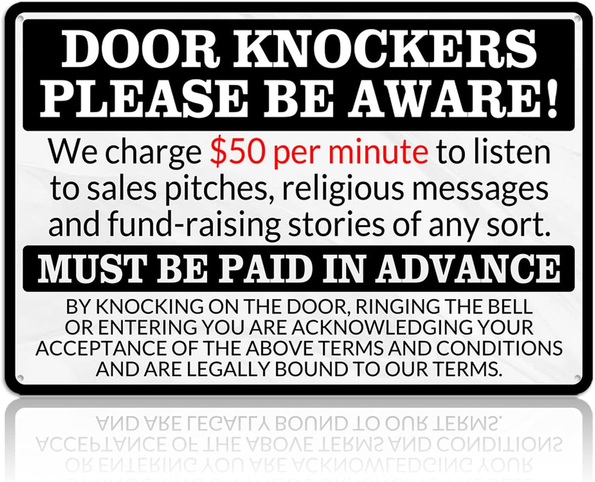 No Soliciting Sign for House Front Door - Funny Metal Tin Signs Room Decor Door Knockers Please Be Aware Warning Yard Sign, Home Bedroom Wall Art Decorations 8x12 Inch