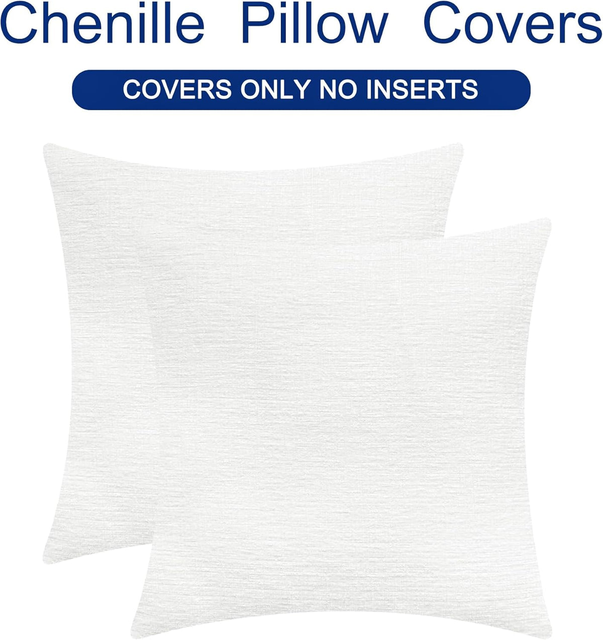 CaliTime Throw Pillow Covers Decorative 16 X 16 Inches Pack of 2 Cozy Chenille Cushion Cases for Couch Sofa Bed Living Room Home True White