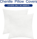 CaliTime Throw Pillow Covers Decorative 24 X 24 Inches Pack of 2 Cozy Chenille Cushion Cases for Couch Sofa Bed Living Room Home True White