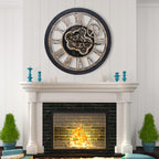 The B-Style Large Wall Clock 18 inch Moving Gear Wall Clock Oversized Vintage Farmhouse Wall Clocks for Living Room Decor Rustic Industrial Wood Clock (Black)