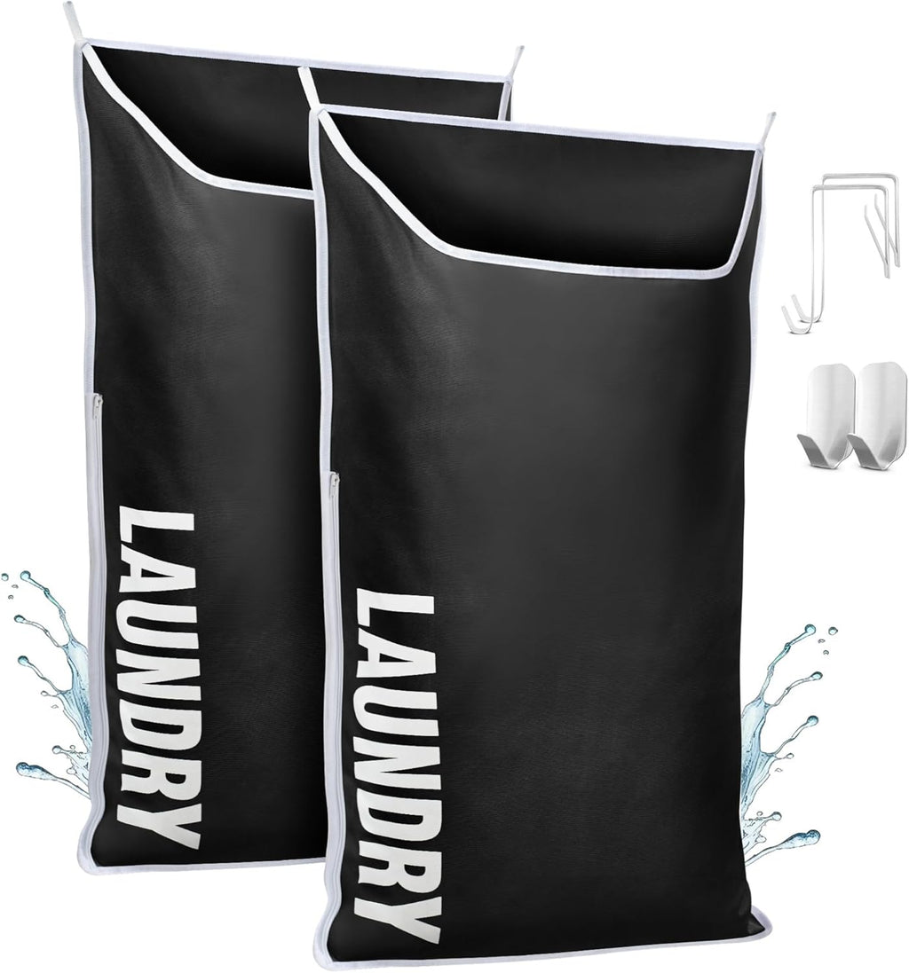 Hanging Laundry Hamper Bag XL 40x22", Space Saving over the Door Storage Bags, Behind the Door Hampers for Dirty Clothes & Wall Mounted Basket for Bathroom, Organizer for Small Room Spaces RV