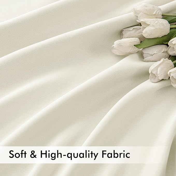 MIULEE Cream Back Tab Blackout Curtains 52x90 Inch Long 2 Panels Set | Rod - Image 6