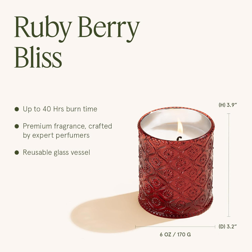 LA JOLIE MUSE Ruby Berry Bliss Scented Candle – Mandarin, Cranberry & Plum | 6 oz Festive Fall Candle | 40 Hours Clean Burn|Vibrant Scent| Gift for Hosts|Fall Tablescapes