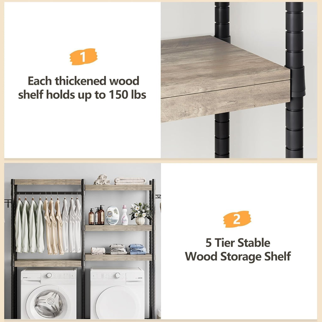 CABIHOME Heavy-Duty Laundry Shelf with Drying Racks | Space-Saving Adjustable Over-Washer Storage Organizer | 4-Tier Bathroom & Laundry Room Shelving Unit (Engineered Wood, 28")