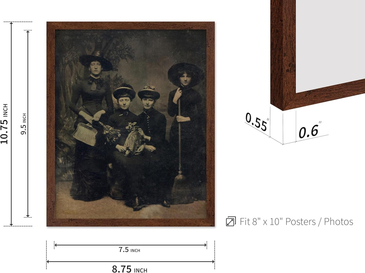 Poster Master Vintage Photograph Poster - Retro Halloween Print - Gift for Artist, Friend - Four Witches Wearing Robes, Sabbath, Coven, Sorcery - Wall Decor for Home, Office, 8x10 Brown Framed