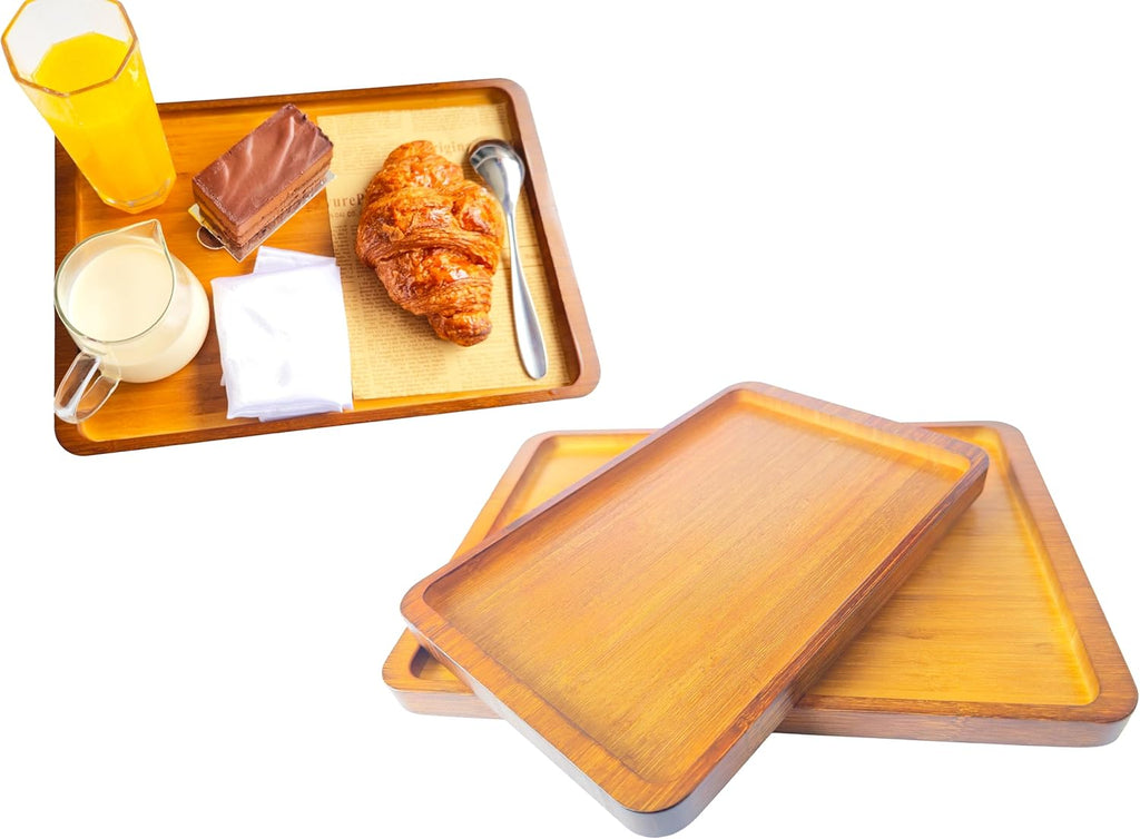 Bamboo Serving Tray – Two Sizes for Breakfast, Tea, Coffee & Snacks – Eco-Friendly Wooden Tray for Bed, Kitchen, Coffee Table, or Decorative Use