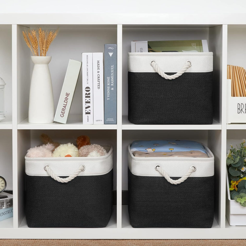 Bidtakay Black Storage Baskets for Shelves [3-pack] Collapsible Organizer Baskets for Laundry Storage 15 X 11 X 9.5 Inches Dog Toy Bins Fabric Storage Bins for Bedroom Home Storage
