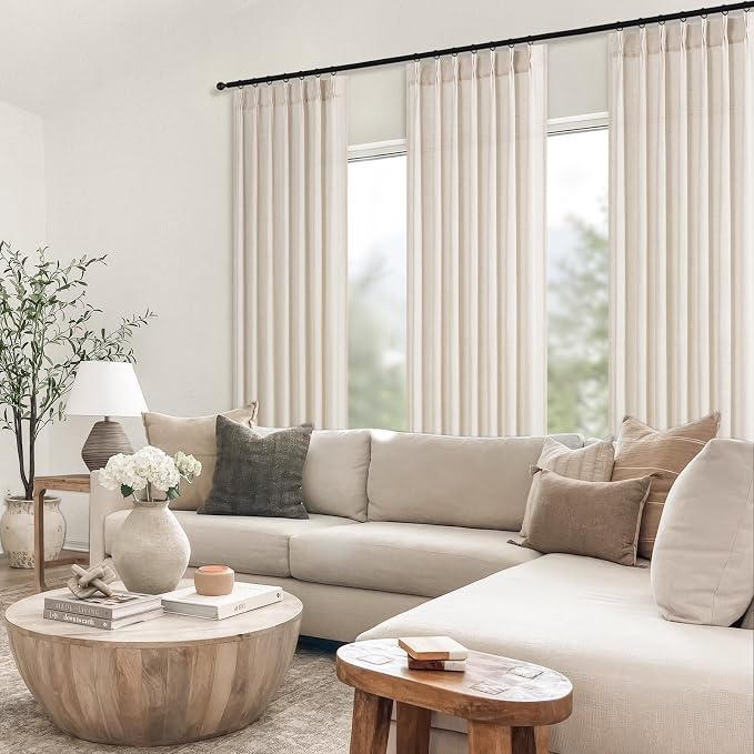 Topfinel 108 Inch Pinch Pleated Linen Curtains 2 Panels, Ivory Beige Semi Sheer - Image 8