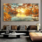 Yxbhhym-Landscape Tree Canvas Wall Art Fall Forest Sunset Wall Decor Poster Lake Water Pictures for bedroom wall decor Natural Scenery Paintings Artwork Modern Living Room Decor Home Office Decoration