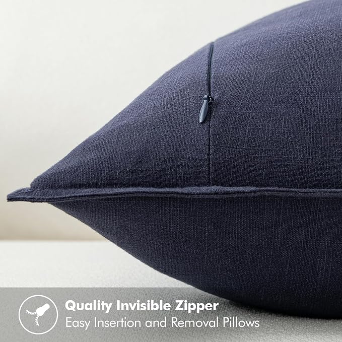 MIULEE Decorative Linen Euro Sham Pillow Covers 22x22 Inch Navy | Boho - Image 3
