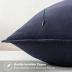 MIULEE Decorative Linen Euro Sham Pillow Covers 24x24 Navy | Boho Farmhouse​ - Image 3
