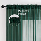 MIULEE Hunter Green Sheer Curtains 54 X 84 Inches, 2 Panels | Solid Color - Image 3