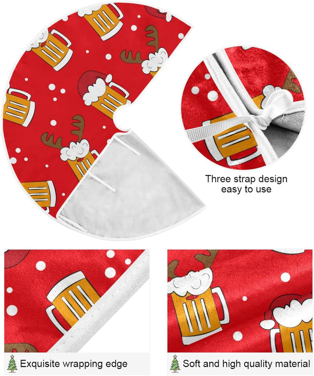 Christmas Funny Beer Tree Skirt, Seasonal Tree Mat Holiday Party Supplies Ornaments Indoor Outdoor Decorations for Tabletop Trees 47.2 Inches