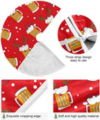 Christmas Funny Beer Tree Skirt, Seasonal Tree Mat Holiday Party Supplies Ornaments Indoor Outdoor Decorations for Tabletop Trees 47.2 Inches