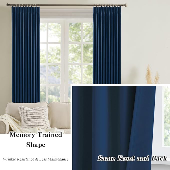 Navy Pinch Pleated Curtains & Drapes 90 Inches Long - Image 6