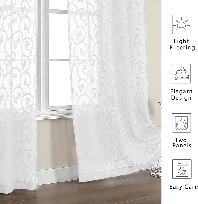 Furman Sheer Curtains 72 inches Long 2 Panels Set, Light Filtering Top Rod - Image 6