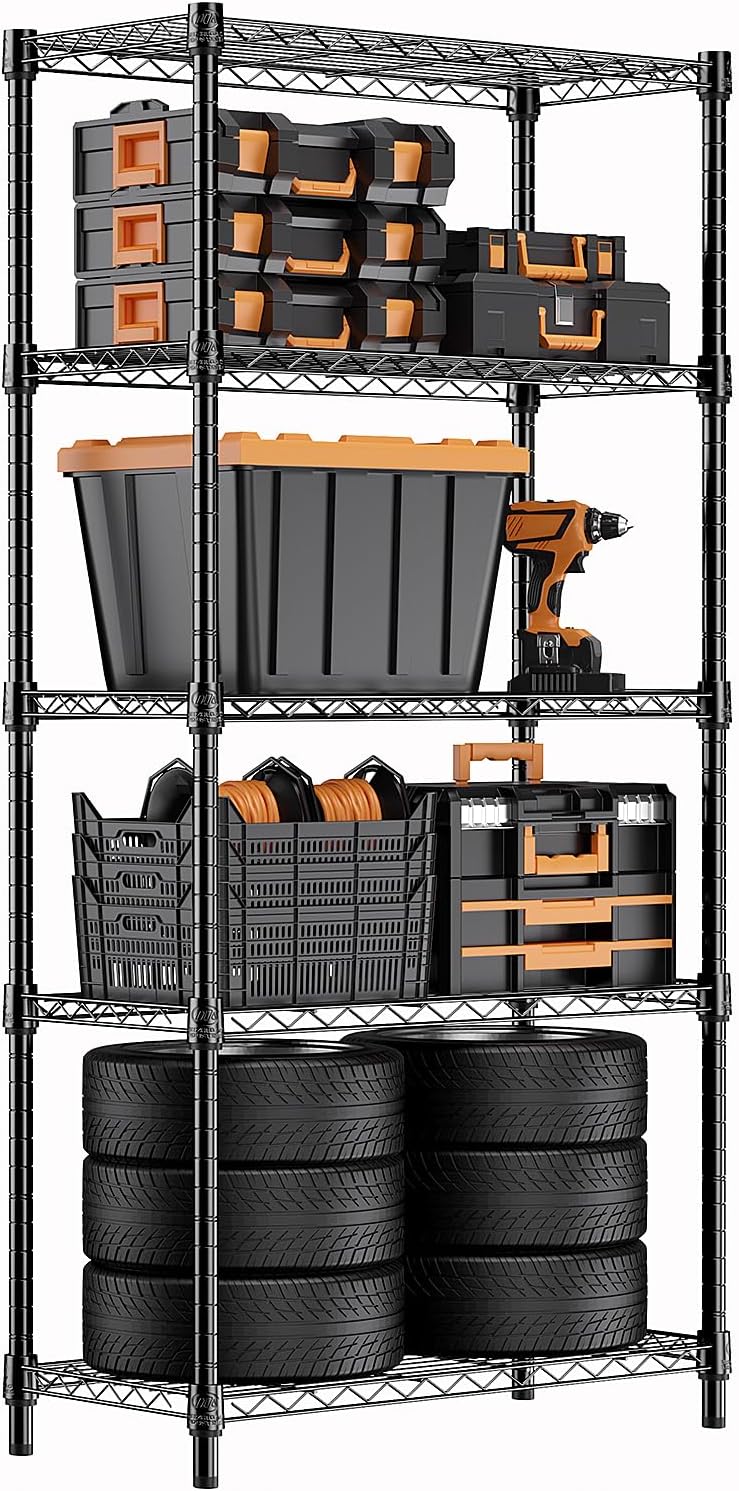 1250 lbs Storage Shelving Utility Shelving Unit 5-Tier Utility Shelving Unit Steel Organizer Wire Rack for Home,Kitchen,Office (13.7" D x 23.6" W x 62.4" H)
