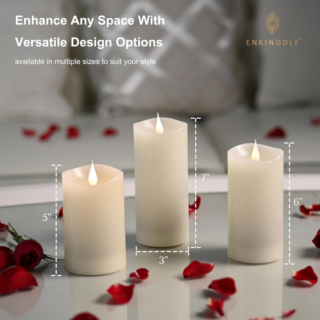 Flickering Flameless Candle, Real Wax LED Pillar Candle with 3D Moving Flame, Battery Operated, Built-in Timer, Ivory, Unscented, Safe for Home Décor, and Holidays 3" x 7.12"
