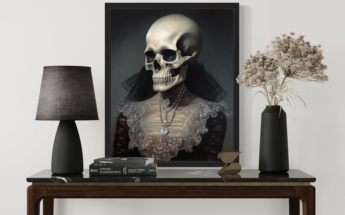 Female Skull Poster Art Print, Halloween Scary Vintage Wall Art Academia Spooky Painting Decoration for Horror Prints, Gothic Posters Bedroom Decor 89 (Female Skull, 8 x 10 inches, Unframed)