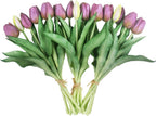 15pcs Artificial Tulips Flowers, Fake Tulips Real Touch, Faux Latex Bouquets, for Party Wedding Home Room Decoration (Purple)