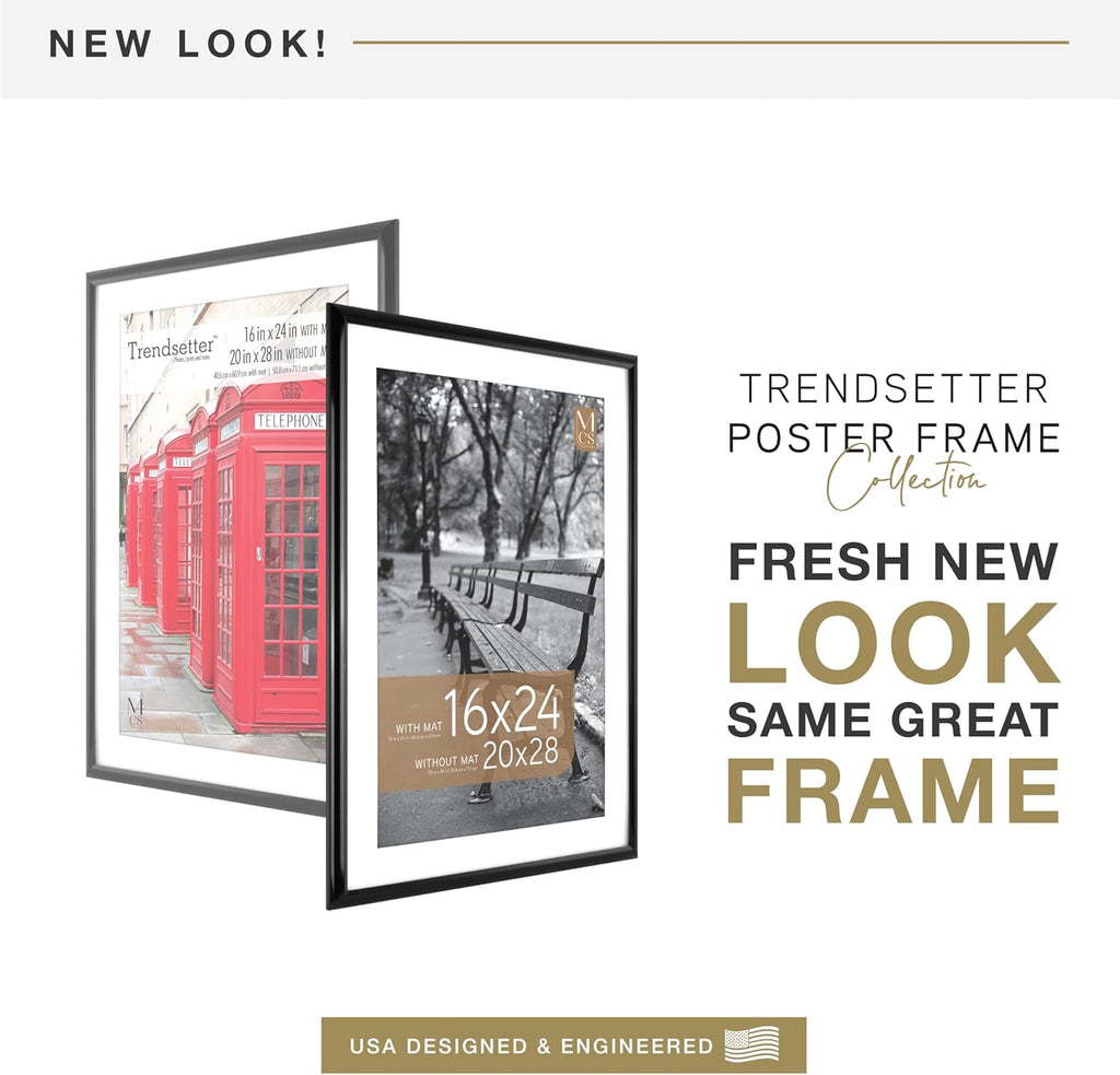 MCS Trendsetter 20x28 Matted Poster Frame with 16x24 Picture Display, Black Vertical & Horizontal Wall Hanging Large Picture Frame for Photos & Posters (1-Pack)