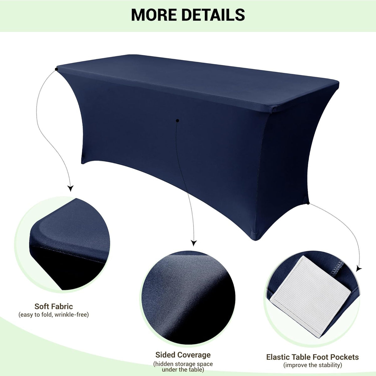 Obstal 6ft Stretch Spandex Table Cover - 4 Pack Universal Rectangular Fitted Tablecloth Protector for Wedding, Banquet and Party (Navy Blue, 72L x 30W x 30H Inches)