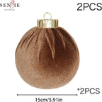 6inch Big Velvet Christmas Ornaments, 2pcs Flocked Ornaments Balls Sets for Christmas Tree Decorations Light Coffee