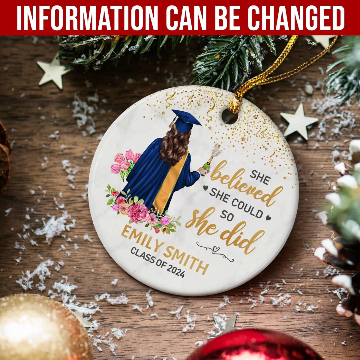 Personalized Graduation Christmas Ornament Class of 2024 Graduate Ceramic Ornaments Graduation Keepsake Gifts Xmas Tree Decorations