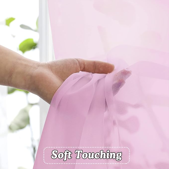 2 Pack Pink Sheer Curtains 63 Inch Length, Light Filtering Window Curtain - Image 4